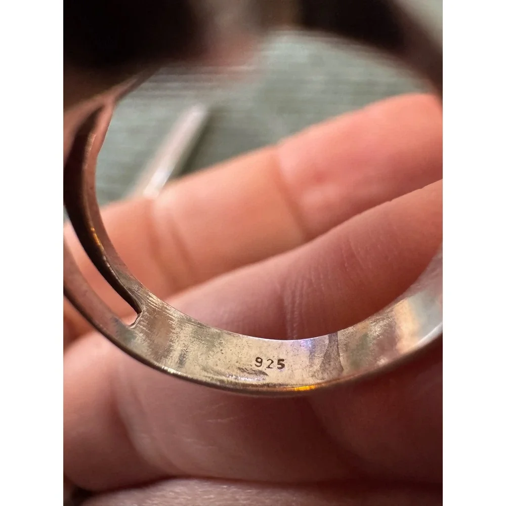 Sterling Silver 925 Amber Ring Statement Rectangle‎ Vintage Women Jewelry